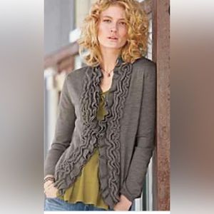 Garnet Hill 100% Merino Wool Ruffled Brocade Cardigan XS